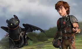 Toothless and Hiccup in the movie HOW TO TRAIN YOUR DRAGON 2