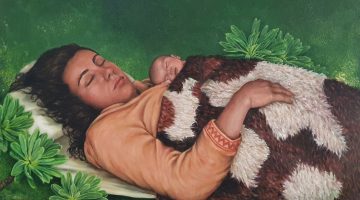 Acrílico Guanche-aborigen-maternidad de Zoraida Rodríguez para la exposición 'Con arte de mujer' en Casa-Museo Antonio Padrón