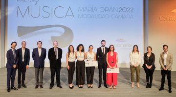 Final del Premio de Música María Orán CajaCanarias 2022 Modalidad Música de Cámara. Finalistas: Dúo Corcuera-Mederos, ATrío Ensemble y Adassa Flutes. Jurado compuesto por: Humberto Orán, Mikel Cañada, Iván Martín y Tomás Marco. Espacio Cultural CajaCanarias © Aarón S. Ramos/CajaCanarias